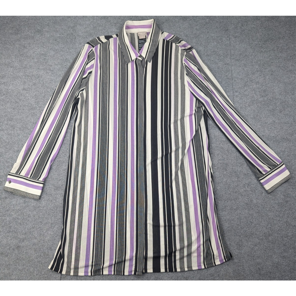 Chicos Travelers Shirt Dress Womens 2 US 14/16 Striped Career Classic Staple